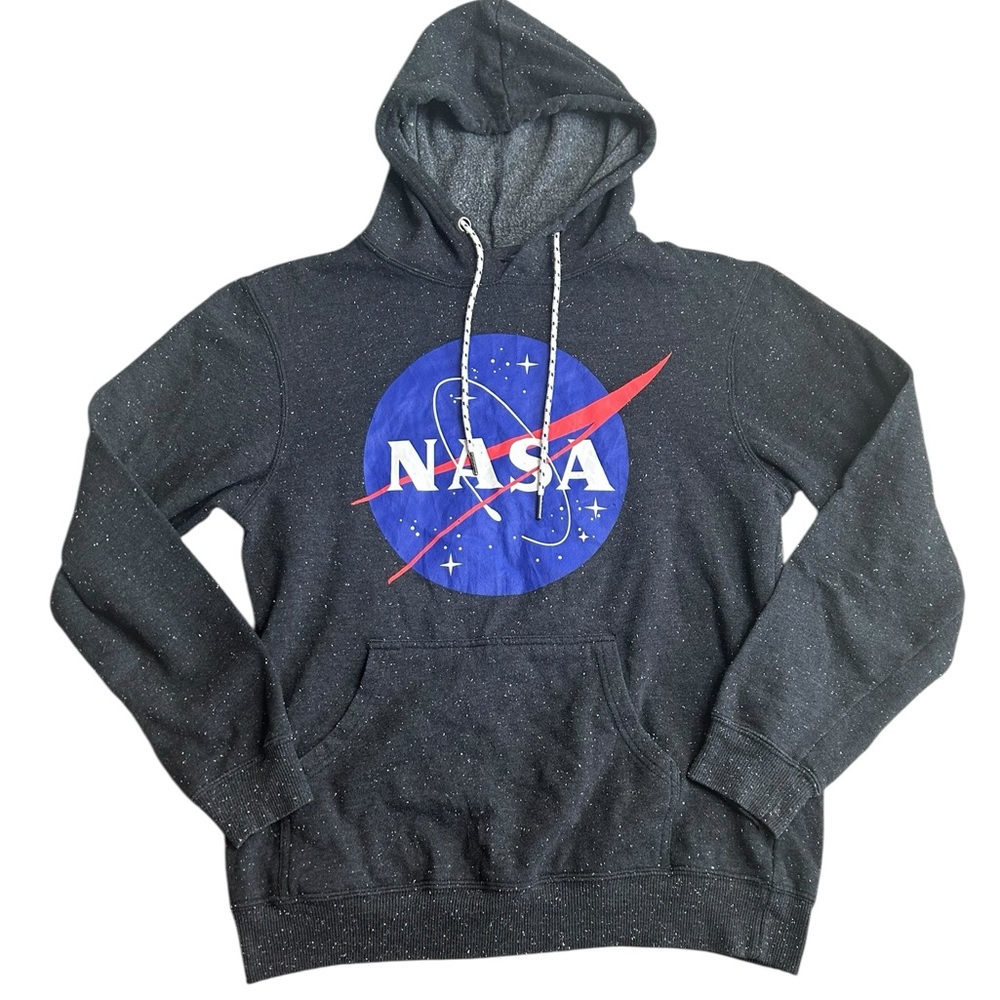 NASA Speckled‎ Black Hoodie Sweatshirt Pullover Space Logo Unisex